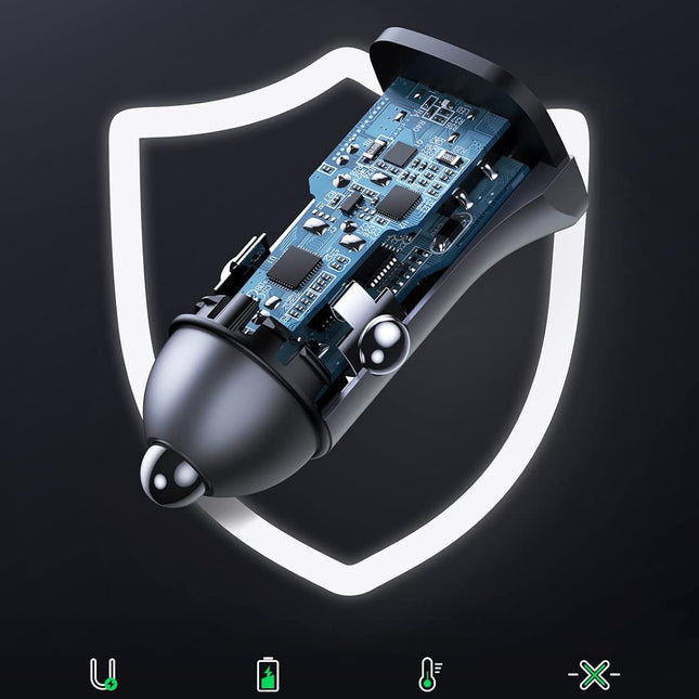 Cargador Dual UGREEN CD130 | USB-C y USB-A | Para Carro | Carga Rápida 30W | Gris