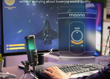 Micrófono Maono AU‑PM461TR RGB | USB | Cardioide | 20 Hz–20 kHz | Gain Knob | RGB