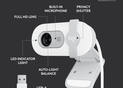 Cámara Web Logitech Brio 100 | Full HD 1080p | Micrófono Integrado | Color Blanco