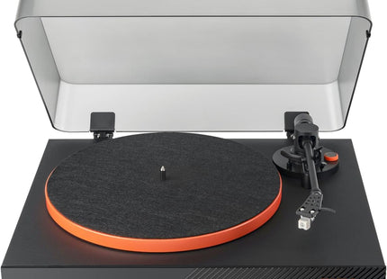 Tocadiscos JBL Spinner BT negro vista frontal con cubierta antipolvo