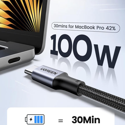 Cable UGREEN US261 USB-C a USB-C | 2 Metros | Gris/Negro