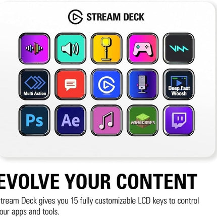 Teclado para Streaming Elgato Stream Deck MK2 | 15 Botones LCD | Personalizable | USB | Color Blanco