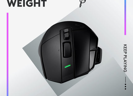 Mouse Gaming Logitech G502 X Lightspeed vista en ángulo mostrando diseño ergonómico