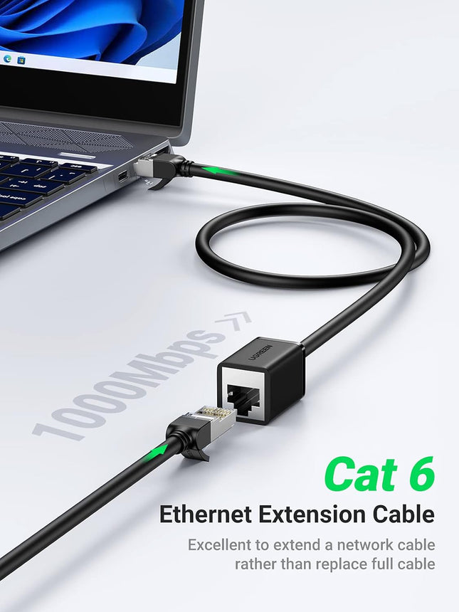 Conectores RJ-45 macho y hembra del cable UGREEN CAT 6 detalle
