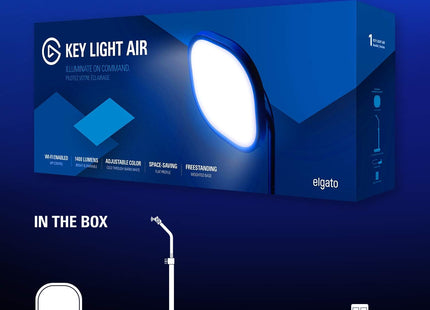 Elgato Key Light Air montada en escritorio con soporte ajustable completo