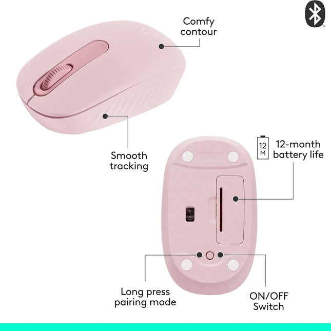 Mouse Inalámbrico Logitech M196 | Bluetooth | 1000 DPI | 910-007458 | Rosado