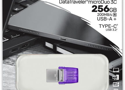 Memoria USB Kingston DT Duo 3C G3 | 256GB | USB-A y USB-C | 200MB/s | DTDUO3CG3/256GB