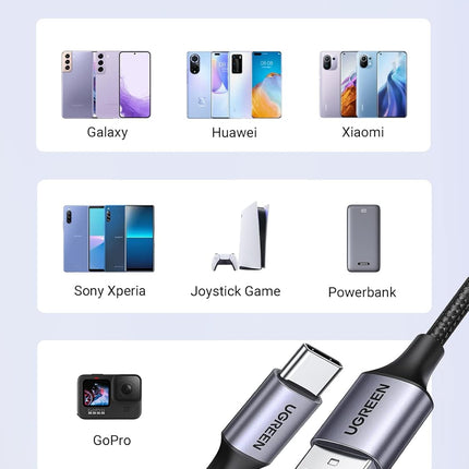 Cable UGREEN US288 USB-A a USB-C | 3A | 1 Metro | Carga Rápida | Negro