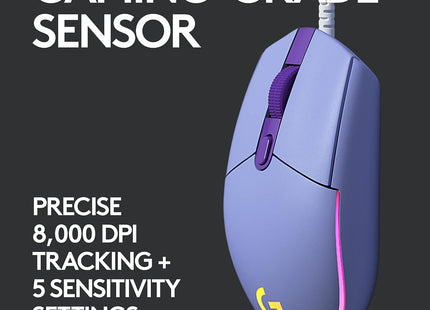 Mouse Gaming Logitech G203 vista de tres cuartos mostrando forma ergonómica