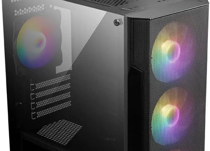 Panel frontal del Case MSI MAG Forge M100A con botones de encendido e indicadores LED