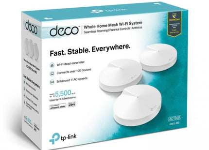 Sistema WiFi TP-Link Deco M5 3Pack AC1300 vista frontal con tres unidades mesh