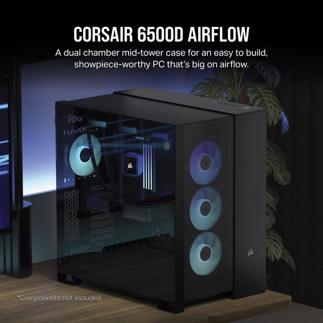 Case Gaming Corsair 6500D Airflow | Media Torre | Doble Cámara | Vidrio Templado | ATX | Black