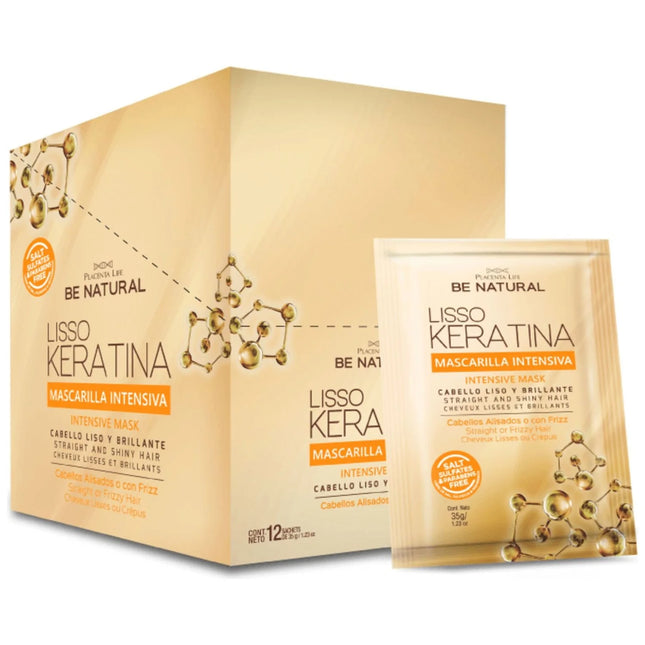 Mascarilla Liso con Keratina Sachet 35g Placent Life | Para alisar y controlar el frizz del cabello rebelde