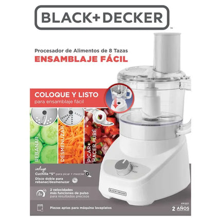 Procesador de Alimentos Black+Decker FP4342‑2WDLA | 8 Tazas | 450 W | Mezcla | Rebana | Ralla | Acero Inoxidable