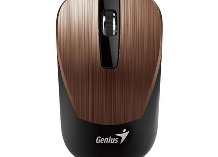 Mouse inalámbrico Genius NX-7015 color café vista frontal con diseño ergonómico