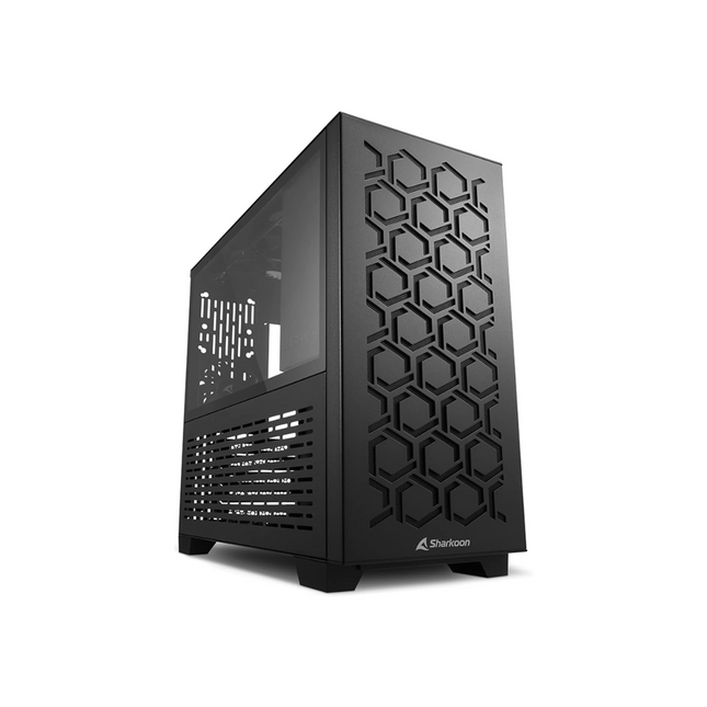 Case Sharkoon MS-Y1000 BK | mATX | Mid Tower | Panel Lateral Vidrio Templado | Diseño Compacto | Color Negro