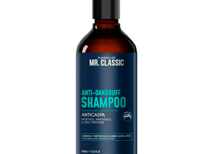 Shampoo Anticaspa Mr. Classic Placent Life | 400ml | Control efectivo de caspa y cuidado del cuero cabelludo irritado