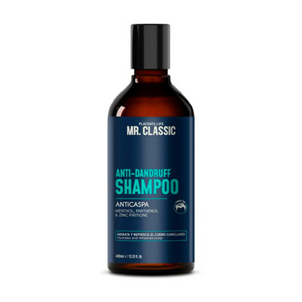 Shampoo Anticaspa Mr. Classic Placent Life | 400ml | Control efectivo de caspa y cuidado del cuero cabelludo irritado