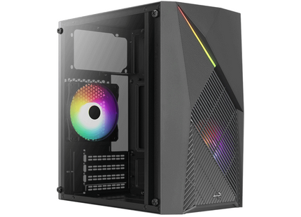Case Gaming AeroCool Raider Mini-G-BK-V2 | Mini Torre | Panel Lateral de Vidrio Templado | 2 Ventiladores RGB | Negro