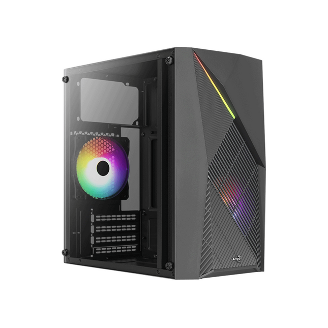 Case Gaming AeroCool Raider Mini-G-BK-V2 | Mini Torre | Panel Lateral de Vidrio Templado | 2 Ventiladores RGB | Negro