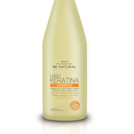 Shampoo Alisante Liso Keratina Placent Life | 1000ml | Control de frizz y alisado suave para cabello rebelde o encrespado