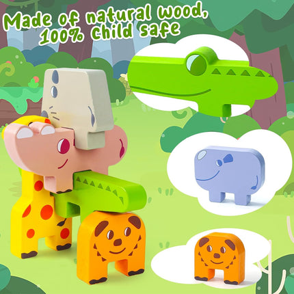 Bloques Apilables de Madera Loves Town - Animales Montessori (10 piezas)