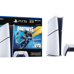 Consola PlayStation 5 Slim Digital Edición Fortnite vista frontal con diseño blanco