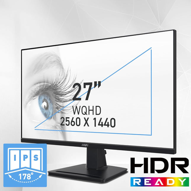 Monitor MSI PRO MP275Q 27” | 2560 x 1440 | 100Hz | 1ms | HDMI | DisplayPort | Plano | Negro