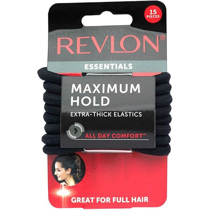 Cola Elástica Extra Gruesa Negra Revlon x15 | Para sujetar cabello abundante con firmeza y sin daños