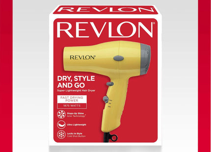 Secadora Style and Go 1875W Revlon Amarilla | Para secar tu cabello con potencia y estilo en cualquier lugar