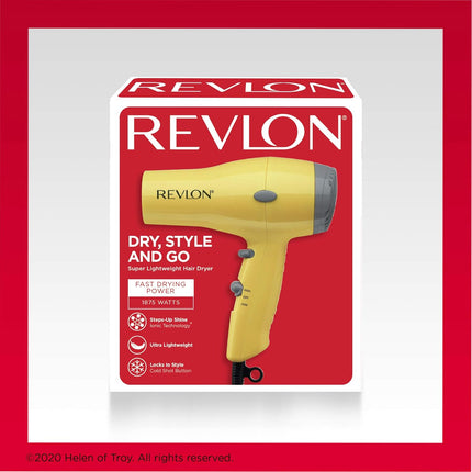 Secadora Style and Go 1875W Revlon Amarilla | Para secar tu cabello con potencia y estilo en cualquier lugar