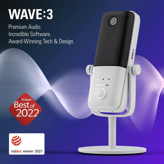 Micrófono Elgato Wave:3 White | USB | Condensador | Streaming y Podcast | 10MAB9911