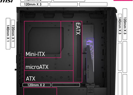 Vista superior case MSI MPG GUNGNIR 300R AIRFLOW con filtros magnéticos y ventilación