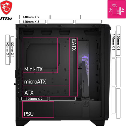 Case Gaming MSI MPG Gungnir 300R | Airflow | Vidrio Templado | 4 Ventiladores RGB | Negro