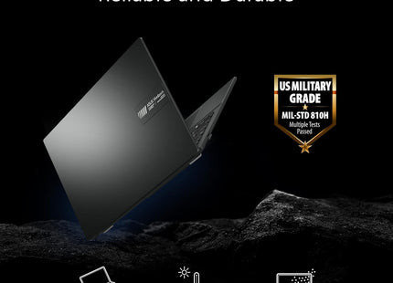 ASUS Vivobook Go 15 E1504FA vista trasera con ventilación y etiquetas