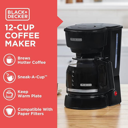Cafetera Black+Decker CM0916B | 12 Tazas | Vortex™ | Filtro Permanente | Keep‑Warm