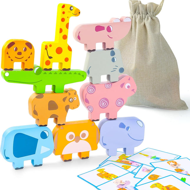 Bloques Apilables de Madera Loves Town - Animales Montessori (10 piezas)