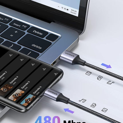 Cable UGREEN US284 | USB-A a USB-C | Ángulo Recto | 1 Metro | Carga Rápida | Gris