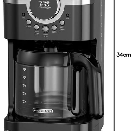 Cafetera Black+Decker CM4200S‑LA | 12 Tazas | Digital Programable 24 h | Vortex™ | Acero Inoxidable