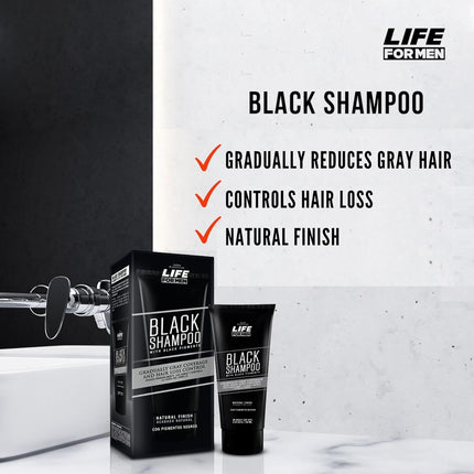 Shampoo Life for Men Black Placent Life | 150ml | Control de brillo y color | Ideal para cabello oscuro y sin brillo