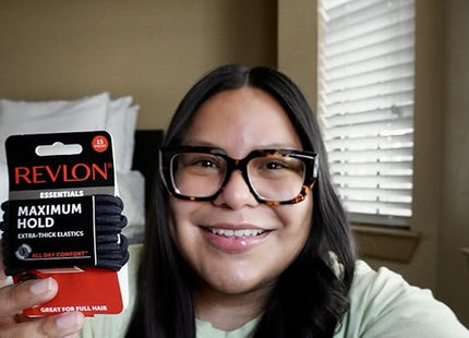 Cola Elástica Extra Gruesa Negra Revlon x15 | Para sujetar cabello abundante con firmeza y sin daños