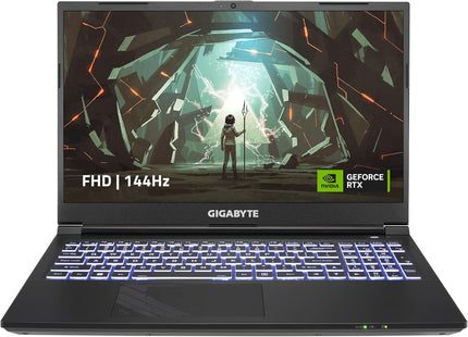 Laptop GIGABYTE G5 KF-E3US333SH vista frontal con pantalla encendida