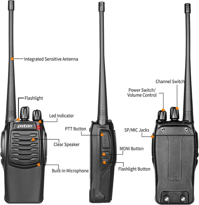 Pxton Radios de 2 vías recargables, PX-S1-0001