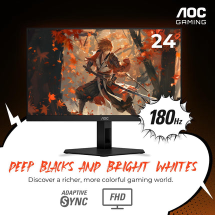 Monitor Gaming AOC 24G4E | 23.8” | FHD 1920x1080 | 180Hz | 0.1ms | IPS | DP | HDMI | VGA