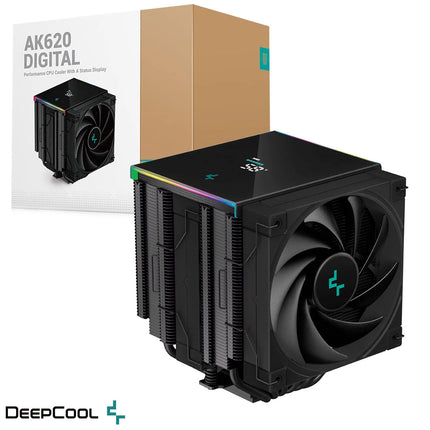 Enfriamiento de Aire DeepCool AK620 ZERO DARK | Dual Tower | 2×120 mm PWM | Soporte Intel LGA2066/AM5