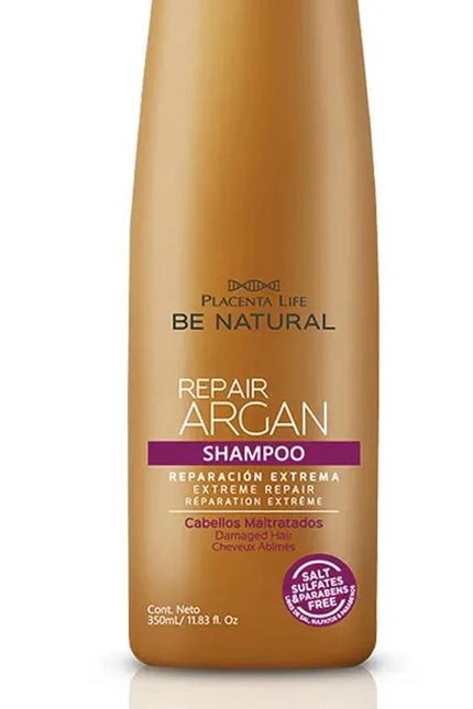 Shampoo Reparador Argán Placent Life | 350ml | Nutrición y brillo para cabello dañado o seco