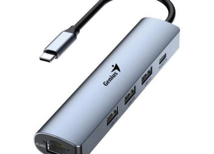 Hub Genius RS2 UH-545 | 4 Puertos USB 2.0 | Alámbrico | Color Gris | Diseño compacto y portátil