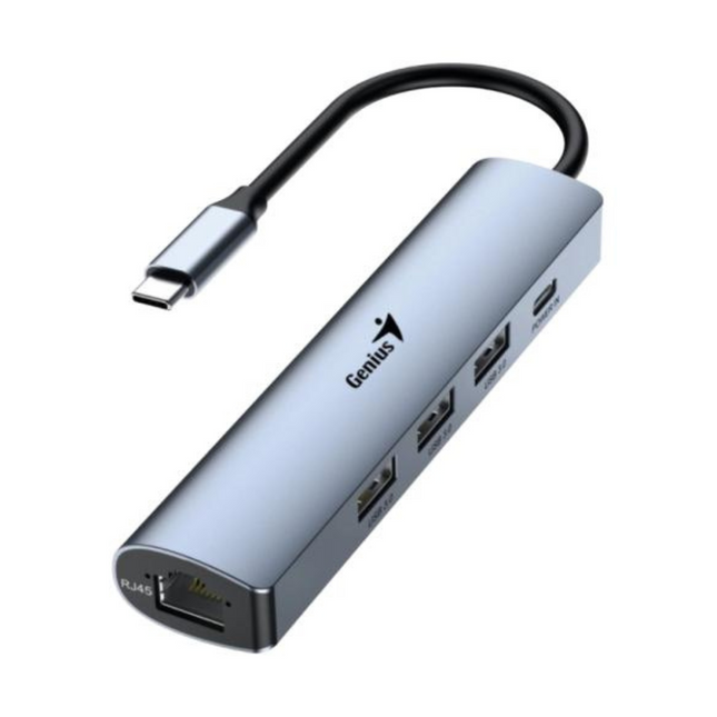 Hub Genius RS2 UH-545 | 4 Puertos USB 2.0 | Alámbrico | Color Gris | Diseño compacto y portátil