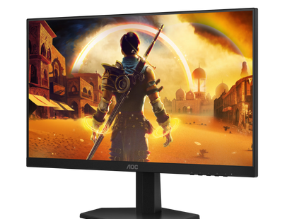 Monitor AOC 24G42HE en ángulo diagonal mostrando panel IPS de 23.8 pulgadas