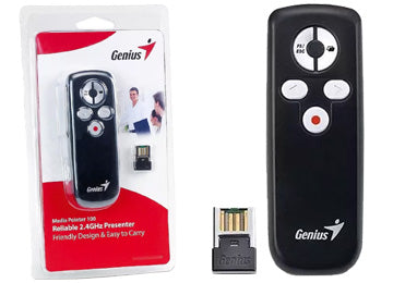 Presentador Genius Media Pointer 100 | Inalámbrico | USB | Alcance 10m | Con puntero láser